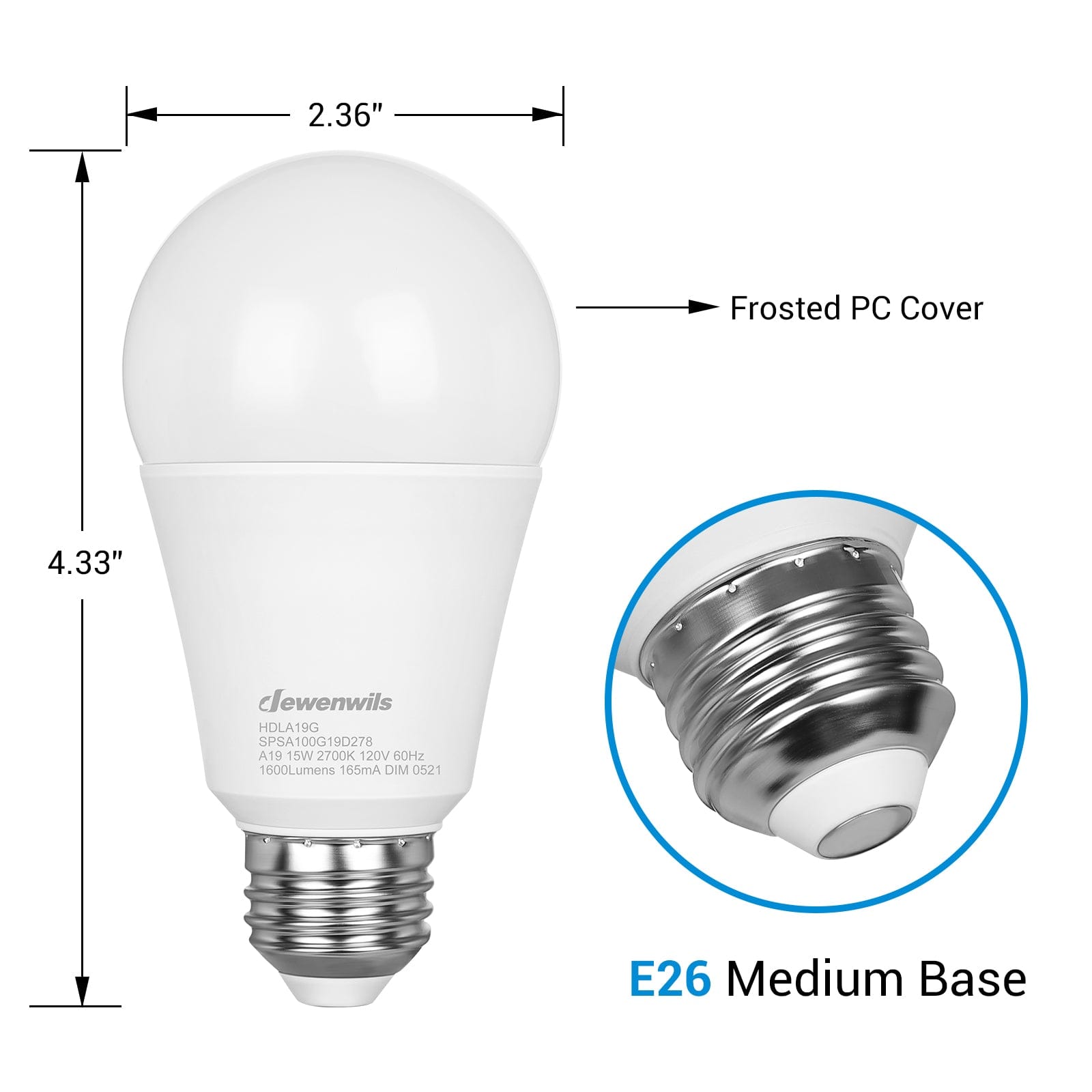 Dimmable Light Bulb size dimensions