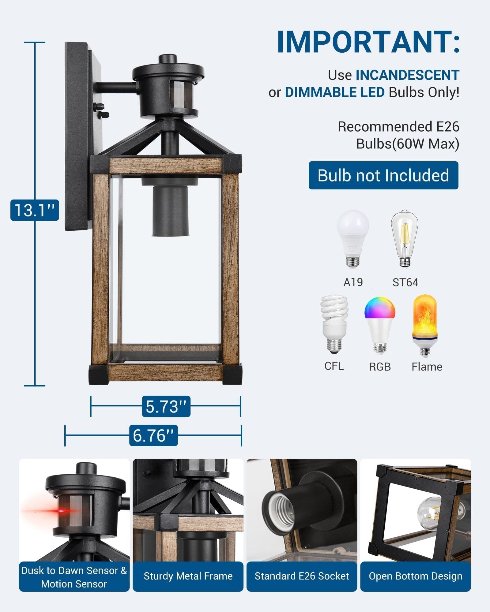 DEWENWILS Motion Sensor Outdoor Wall Light, Dusk to Dawn Exterior Lantern Fixture, Farmhouse Wall Mount Waterproof Porch Light with Clear Glass, Outside Wall Sconce for House Garage Patio-F4HOWL07C