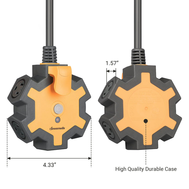 DEWENWILS 5-Outlet Power Strip with 25ft Heavy Duty Extension Cord, 14/3 SJTW for Garage, Workshop, 15A Circuit Breaker, Swivel Safety Covers HOU525B