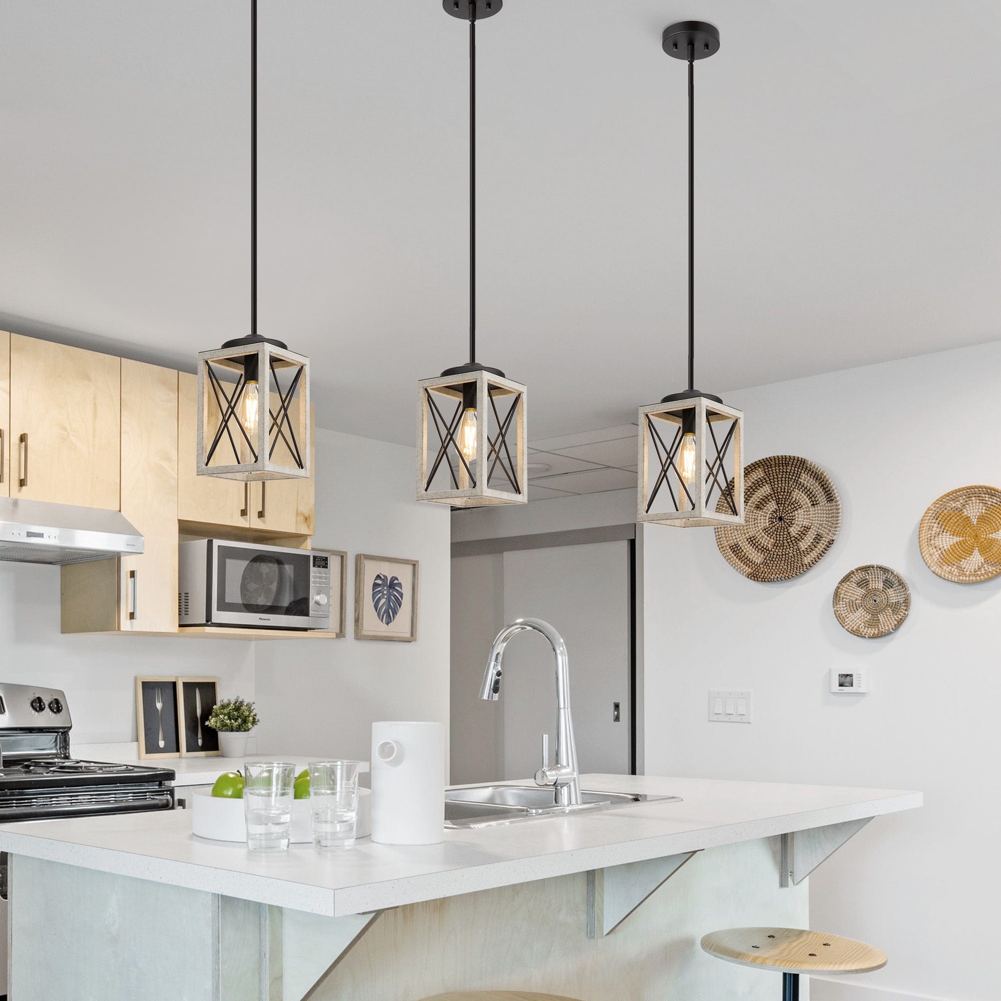 DEWENWILS Pendant Light, Metal Pendant Light Fixtures with Wooden