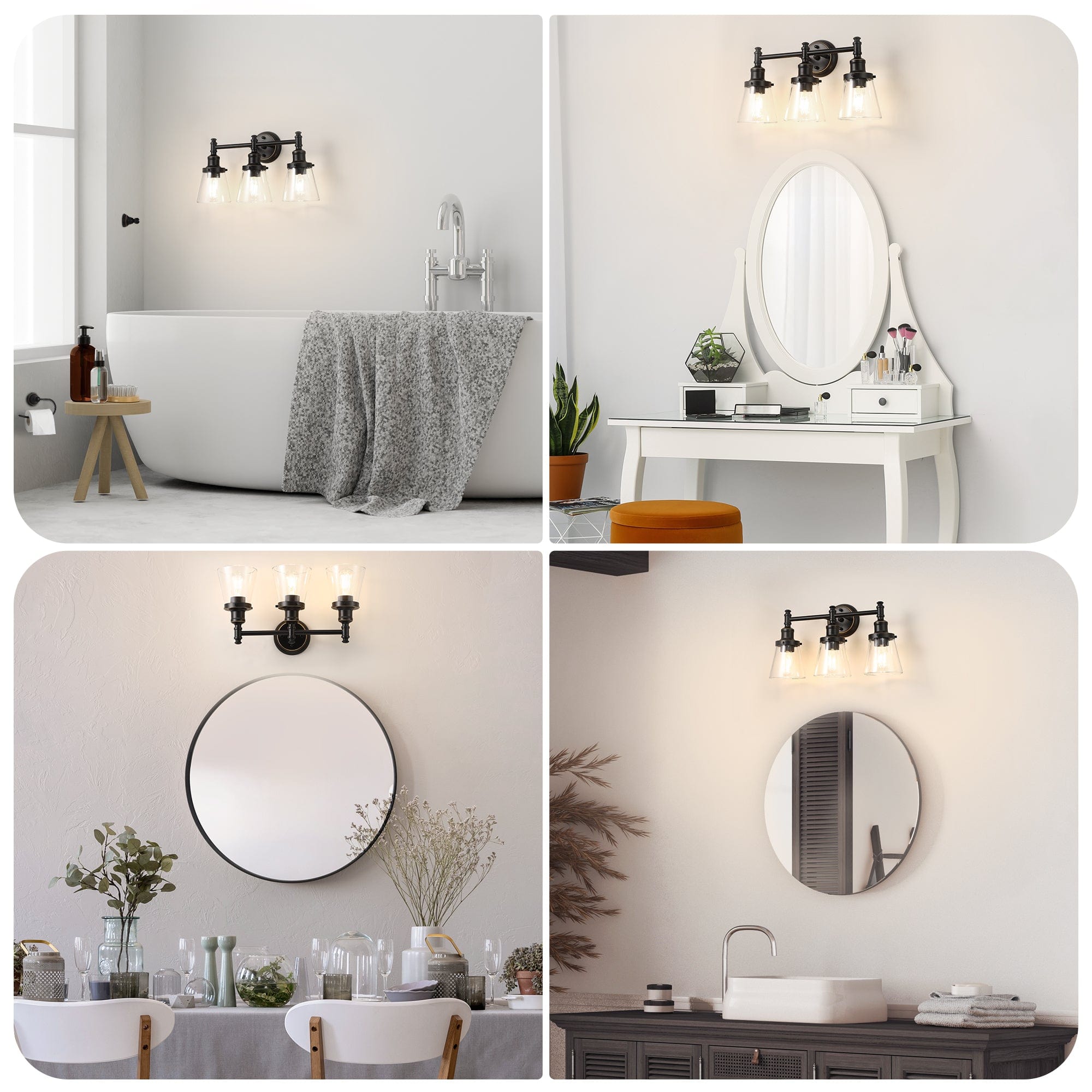 DEWENWILS 3-Light Bathroom Vanity Light Fixtures, 5-Piece All-in-One Bathroom Set, Vanity Lights with Clear Glass Shades, Towel Bar, Towel Ring, Robe Hook, Toilet Paper Holder-HHVL01D