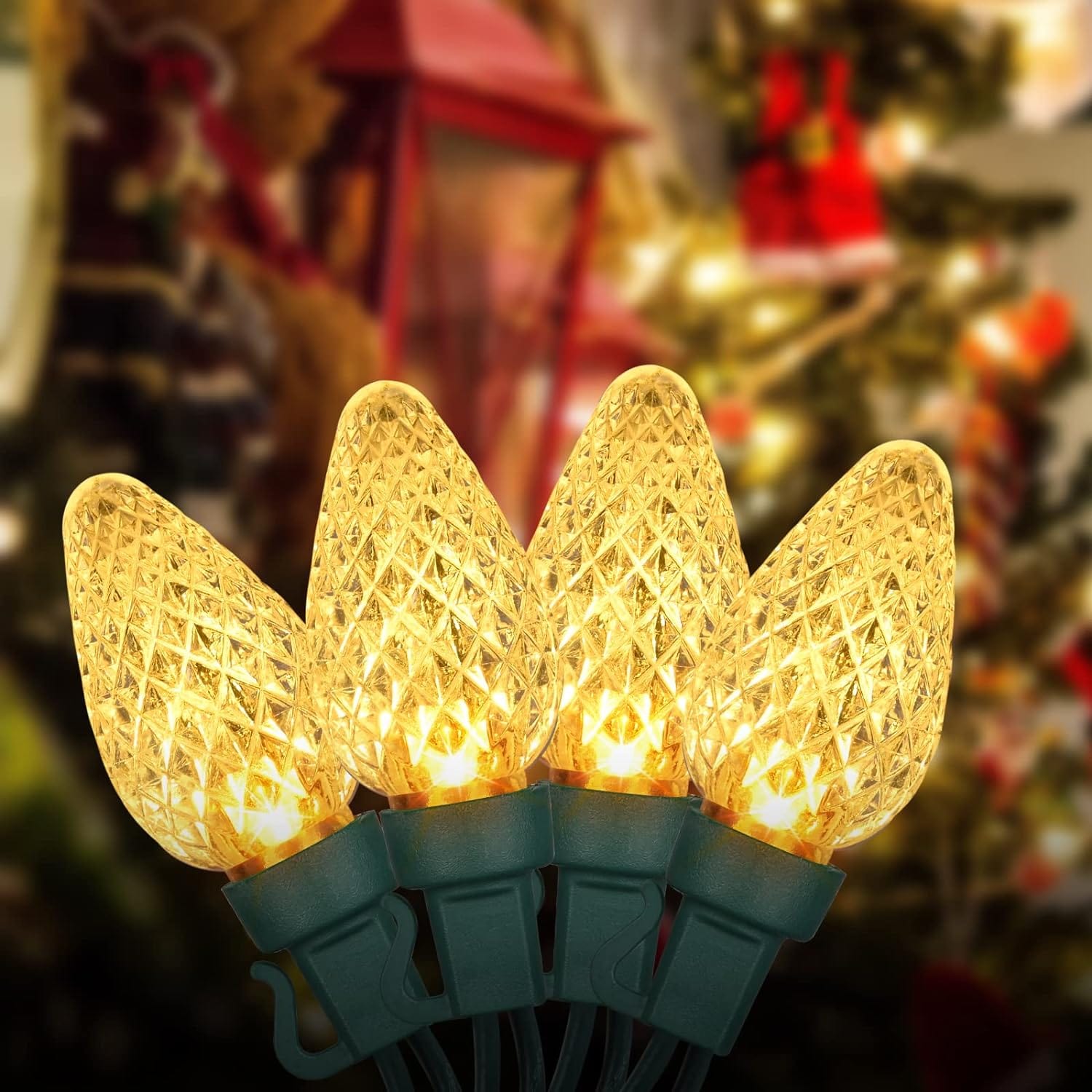 DEWENWILS C7 LED Christmas Lights Outdoor, 33.3ft 50 LED Warm White String Lights, Outdoor Decorations for Christmas Tree, Patio, Garden, Yard, Green Wire-HCSL02C