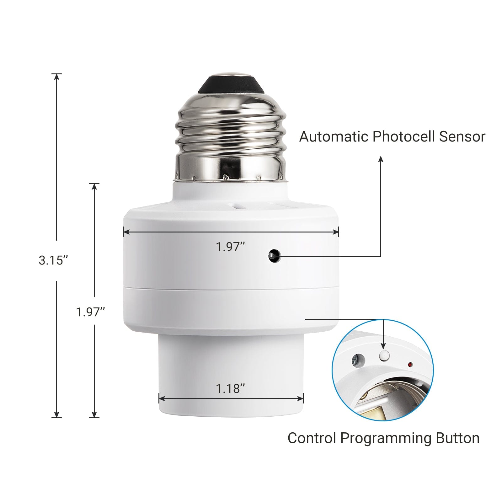 DEWENWILS Dusk to Dawn E26 Light Sockets with Time and Automatic Photocell Sensor, Light Socket Adapter for Candelabra, Porch Light (2 Pack)-HSLS02B