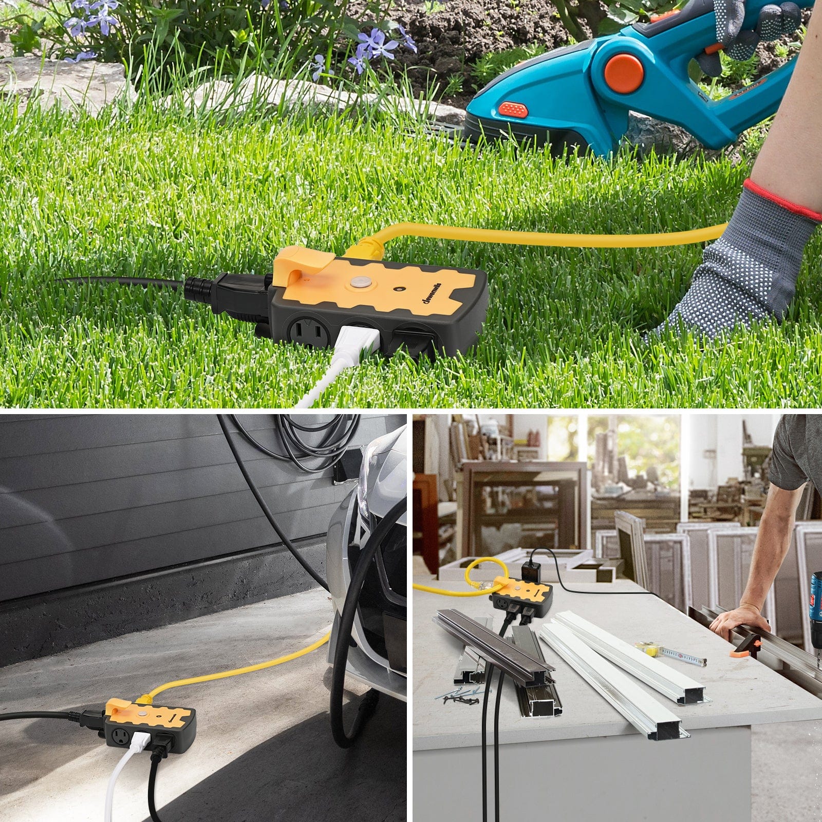 DEWENWILS 6-Outlet Extension Cord Plug Adapter, 3-Prong Grounded Multi-Plug Extender for Indoor Outdoor Extension Cords, 15Amp Circuit Breaker, Swivel Safety Covers-HEPA02B