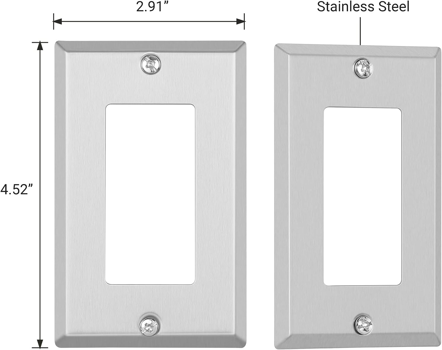 DEWENWILS Decorator Metal Wall Plate, 10-Pack Stainless Steel Outlet Cover for Receptacle, Dimmer Switch, Corrosion Resistant, Brushed Finish, Silver-HMWP01J