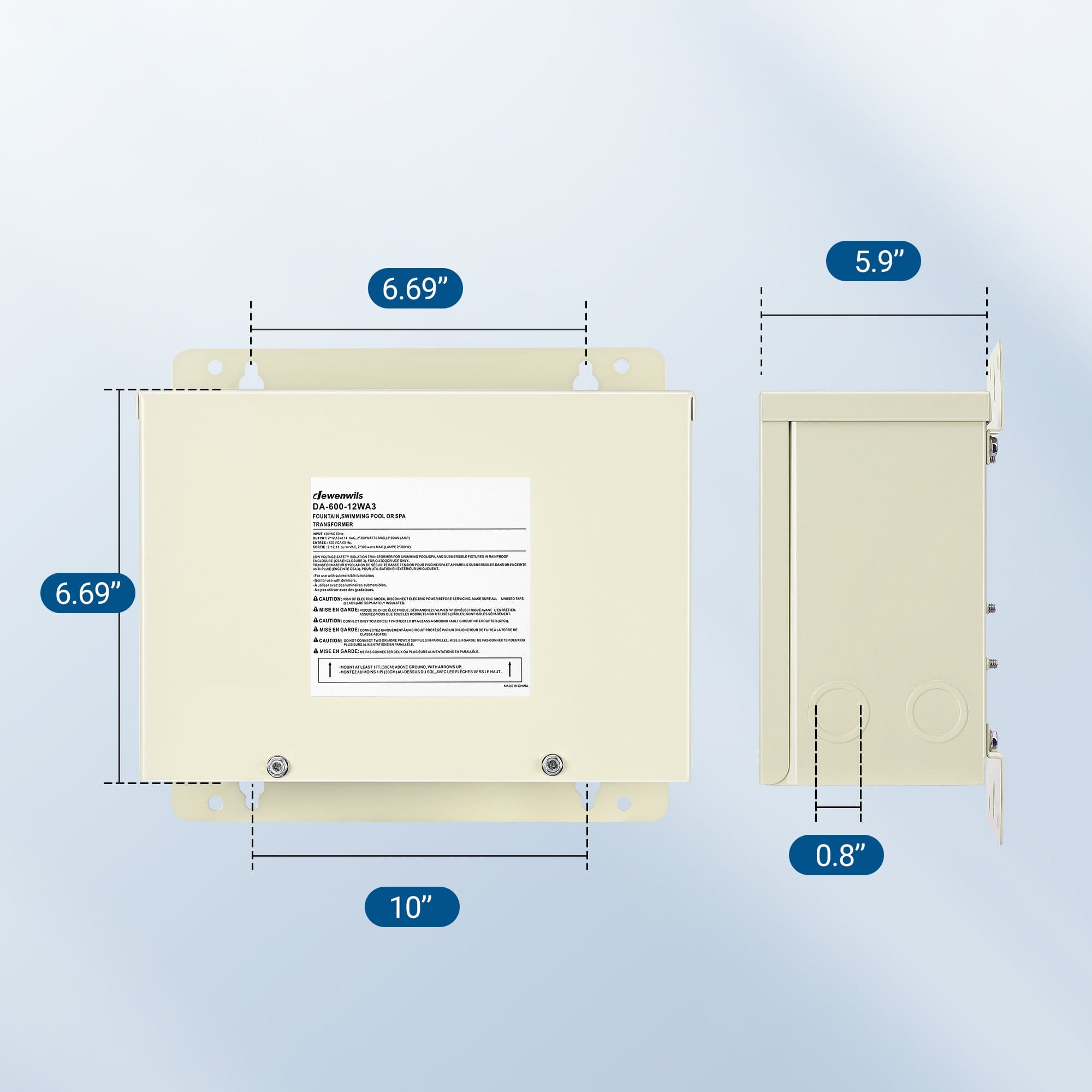 DEWENWILS 600W Low Voltage Transformer Dimensions/Specifications
