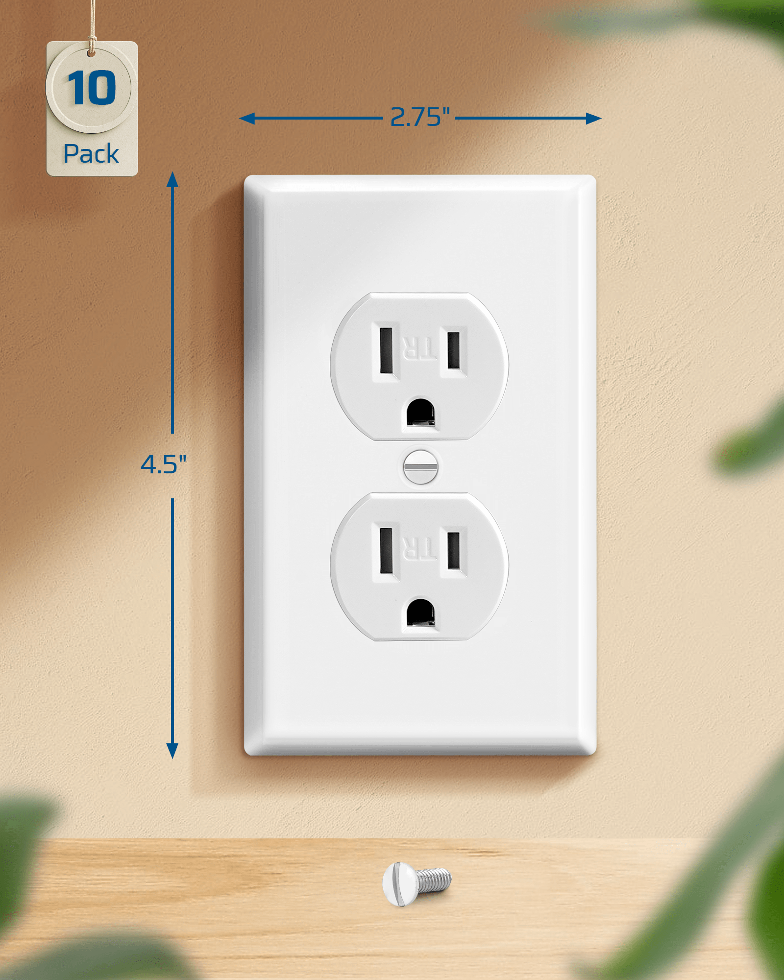 DEWENWILS Metal Duplex Wall Plate, Electrical Outlet Cover Plates, Dual Electric Receptacle Plug Covers for Living Room, Bedroom, Bathroom, Kitchen, Smooth White (10-Pack)-HDWP05A