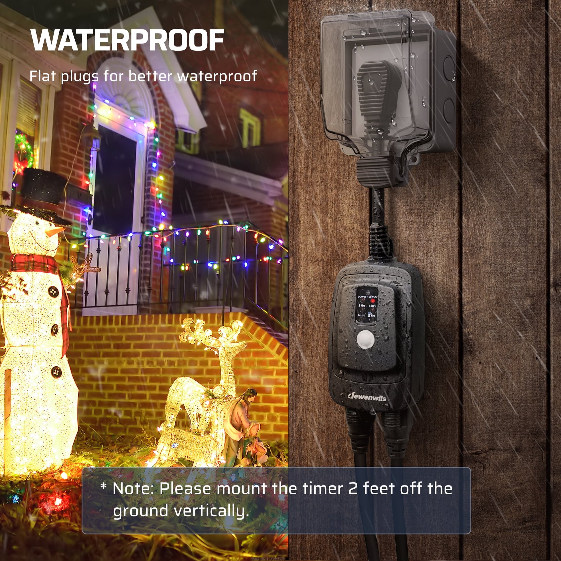 DEWENWILS Outdoor Light Sensor Timer with Remote, Waterproof, Plug in Timer Switch, 100FT Range Remote Control with 2 Grounded Outlets for Outdoor String Lights, With 2 Remotes