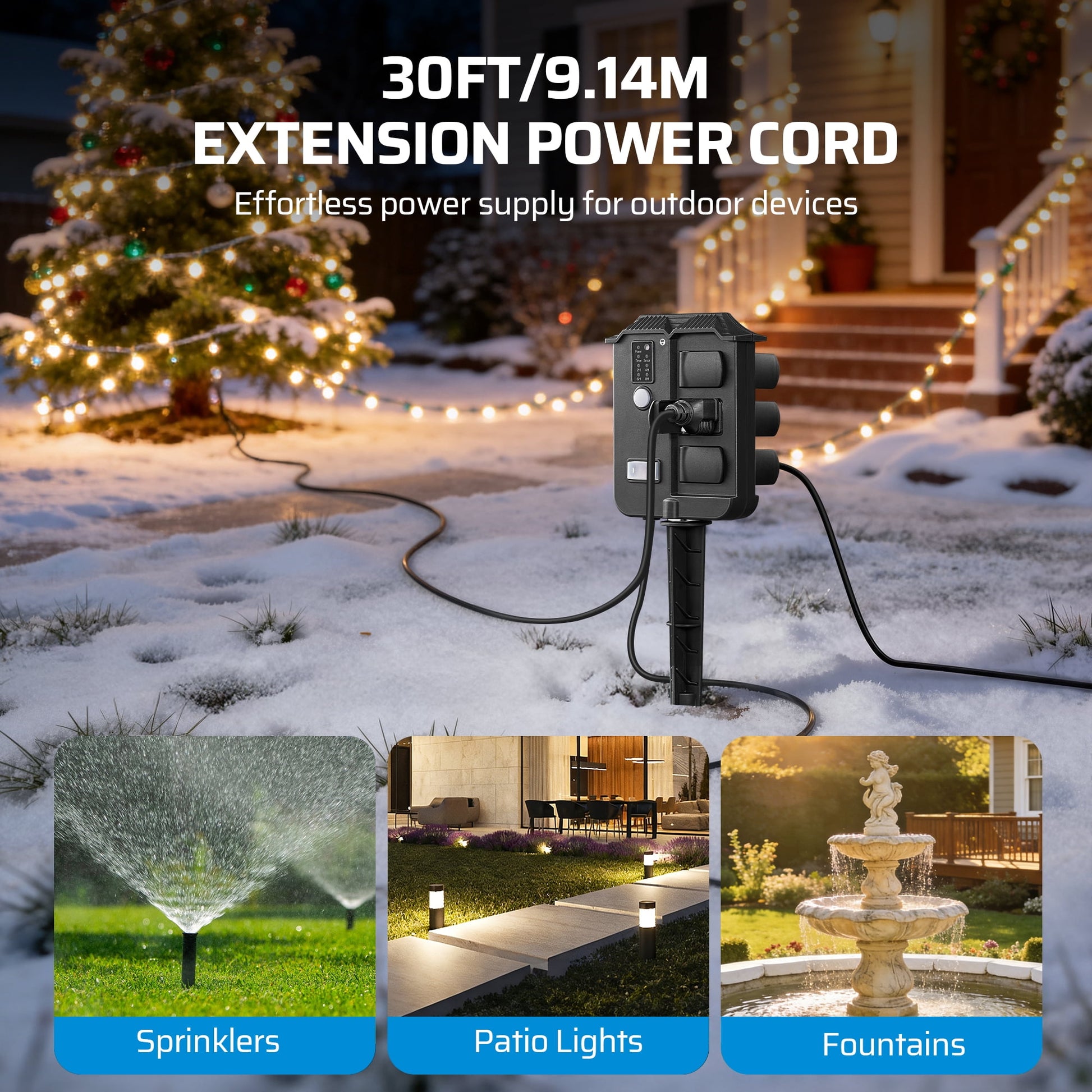 DEWENWILS Outdoor Power Stake Timer with Photocell, 100FT Remote Control, 6 Grounded Outlets, 30FT Extension Cord, Dusk to Dawn Timer for Christmas Lights, Holiday Decoration, Garden Lights
