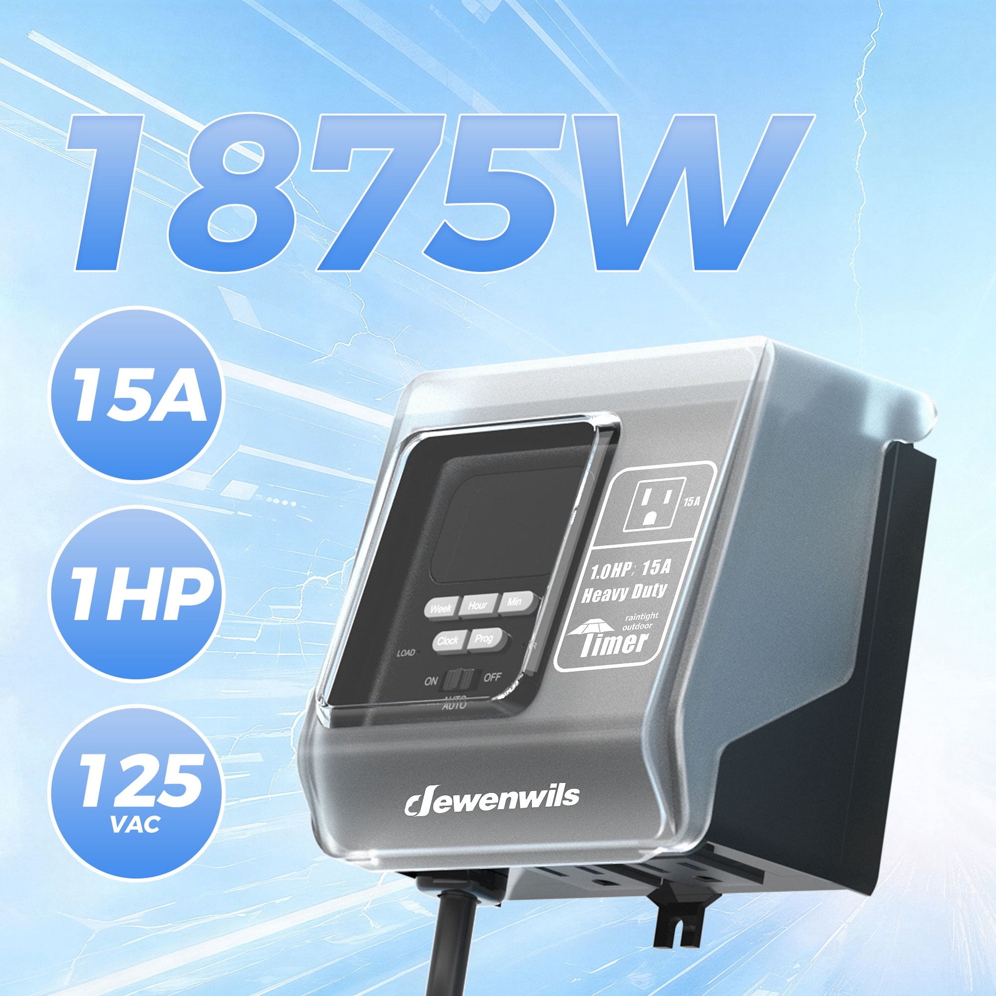 DEWENWILS 7-Day Digital Pool Timer, Twist-Lock NEMA 5-15R Plug-In Outdoor Timer, 16 ON/OFF Programs, 15A 120V 1HP Heavy Duty Weatherproof Timer for Pool Pumps, Heaters, Lights, Memory Backup