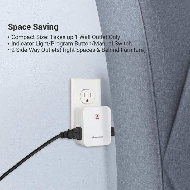 DEWENWILS Remote Control Outlet with 2 Remotes, No Interference Wireless Remote Outlet Light Switch with 2 Side Outlets, 15A/1875W, 100ft RF Range