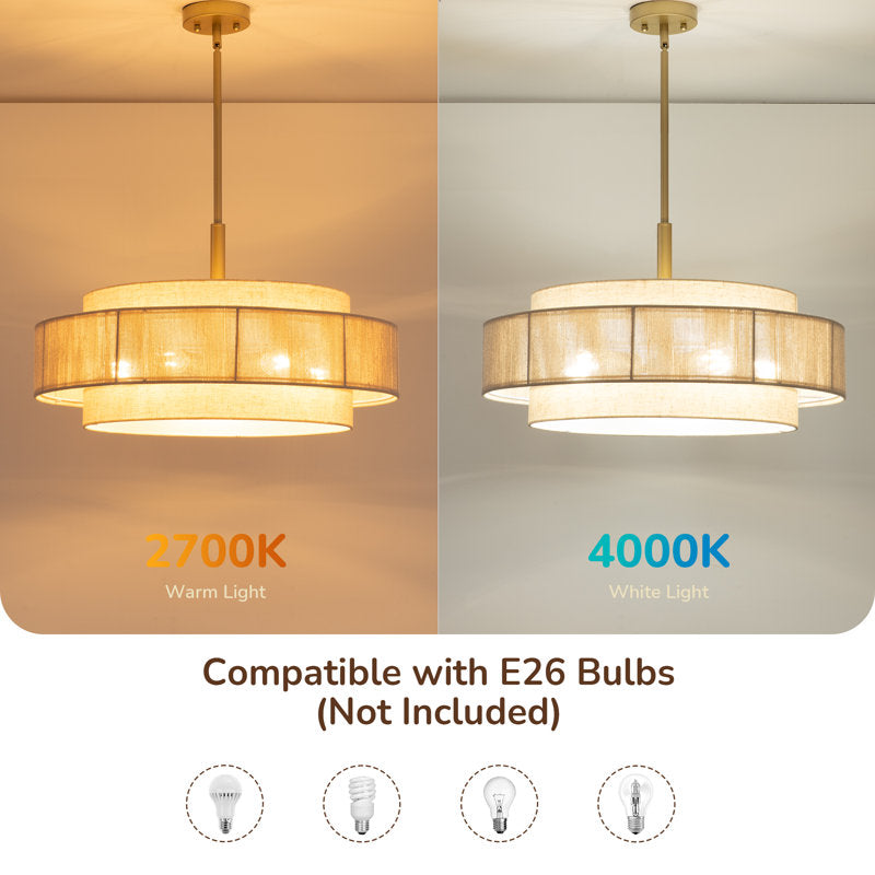 5-Light Drum Chandelier With Fabric And Rope Shades (24'')