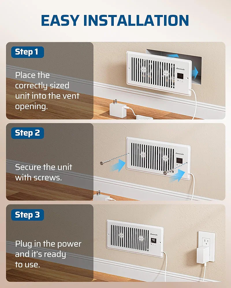 DEWENWILS 4'' x 10'' Quiet Register Booster Fan with Remote Control & Smart Intelligent Thermostat, 5-Speed Vent Fan Booster, Enhances AC Heating & Cooling Airflow for Floor, Wall, White