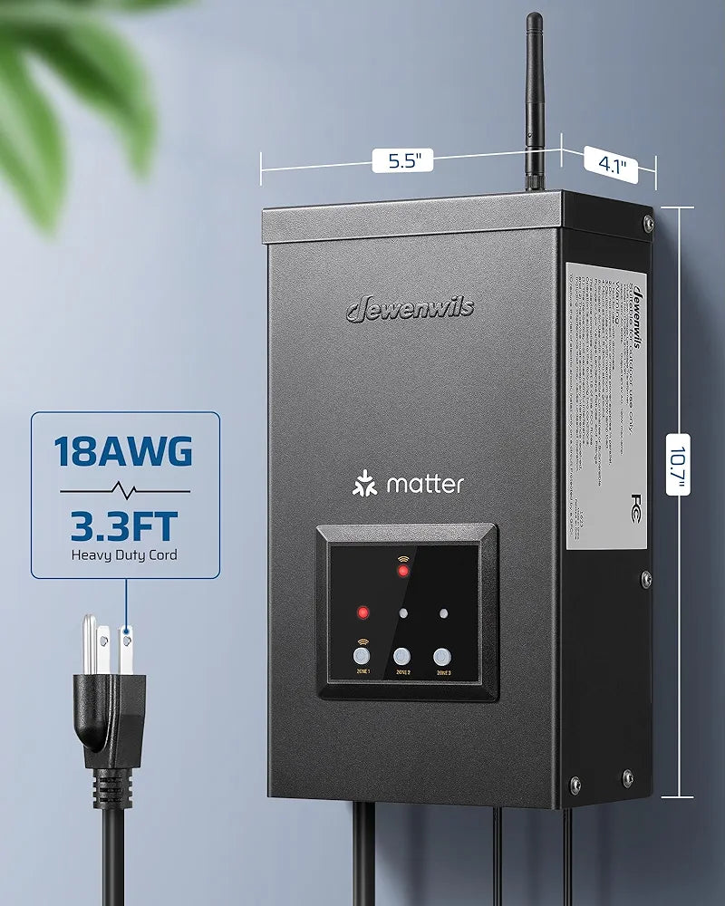 DEWENWILS 300W Matter Landscape Lighting Transformer, 120V AC to 12V/14V AC, WiFi Low Voltage Transformer, 3 Independent Outputs, Compatible with Alexa, Google Assistant - SHWLT05M