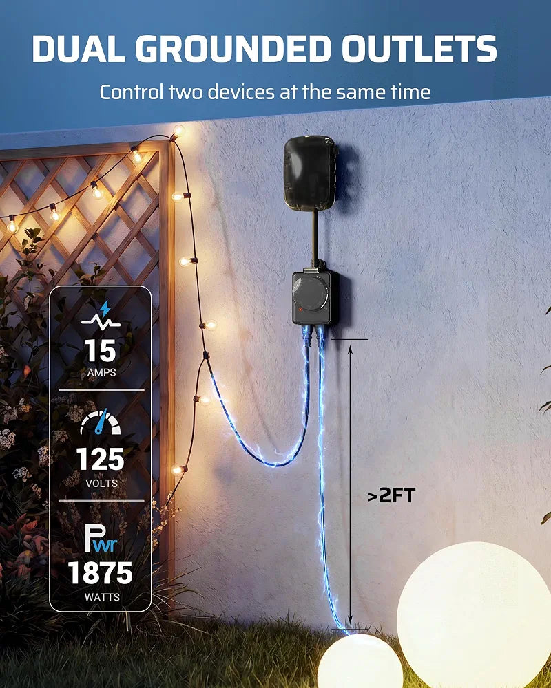 DEWENWILS Outdoor Timer Outlet, Dusk to Dawn, Dual Grounded Outlets