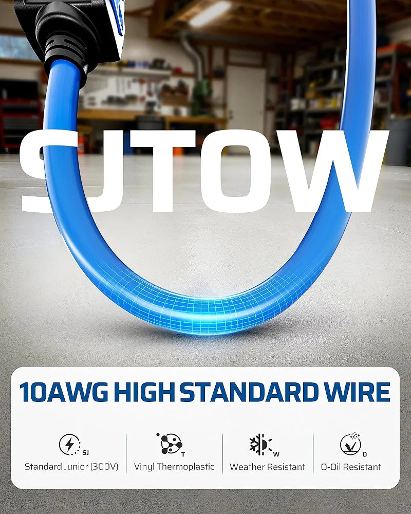 DEWENWILS 20 Amp Retractable Extension Cord Reel, 40FT 10AWG SJTOW Heavy Duty Extension Cord, Auto-Rewind No-Tangle, Circuit Breaker, 4 Outlets for Garage Shop, 2500W, Blue - HCRD40D-HCRD40F