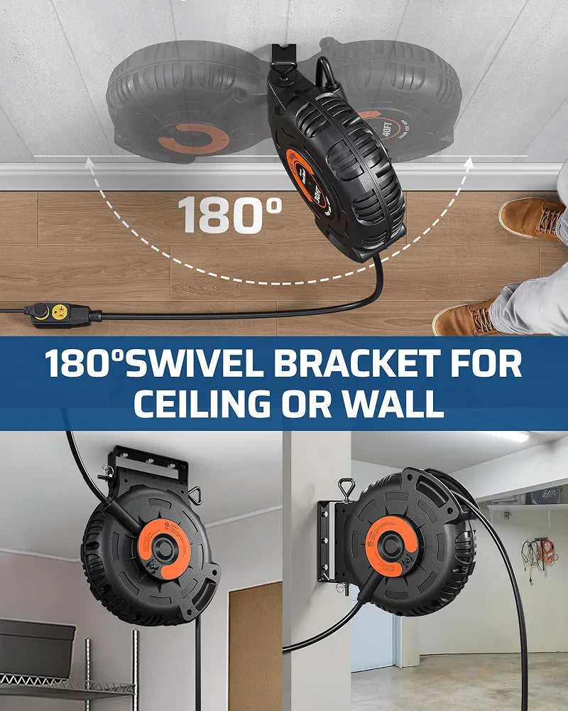 DEWENWILS 20Amp Retractable Extension Cord Reel,10AWG SJTW Industrial Cable