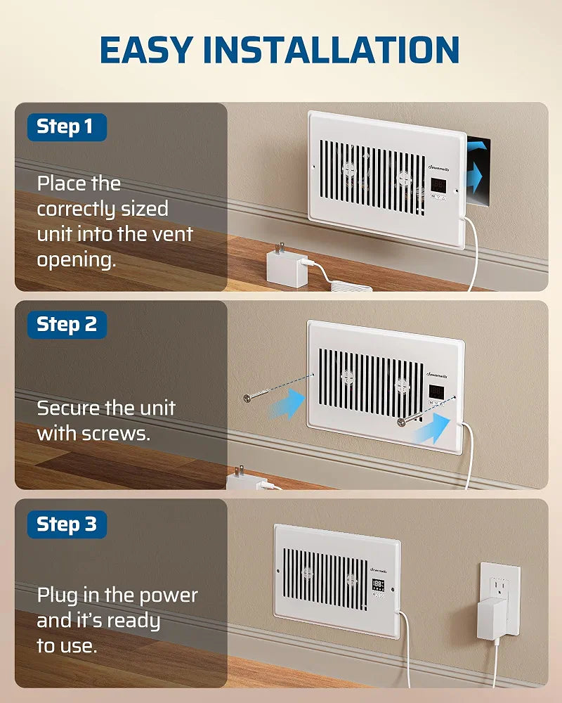 DEWENWILS 6'' x 10'' Quiet Register Booster Fan with Remote Control & Smart Intelligent Thermostat, 5-Speed Vent Fan Booster, Enhances AC Heating & Cooling Airflow for Floor, Wall, White - SHVEF26A
