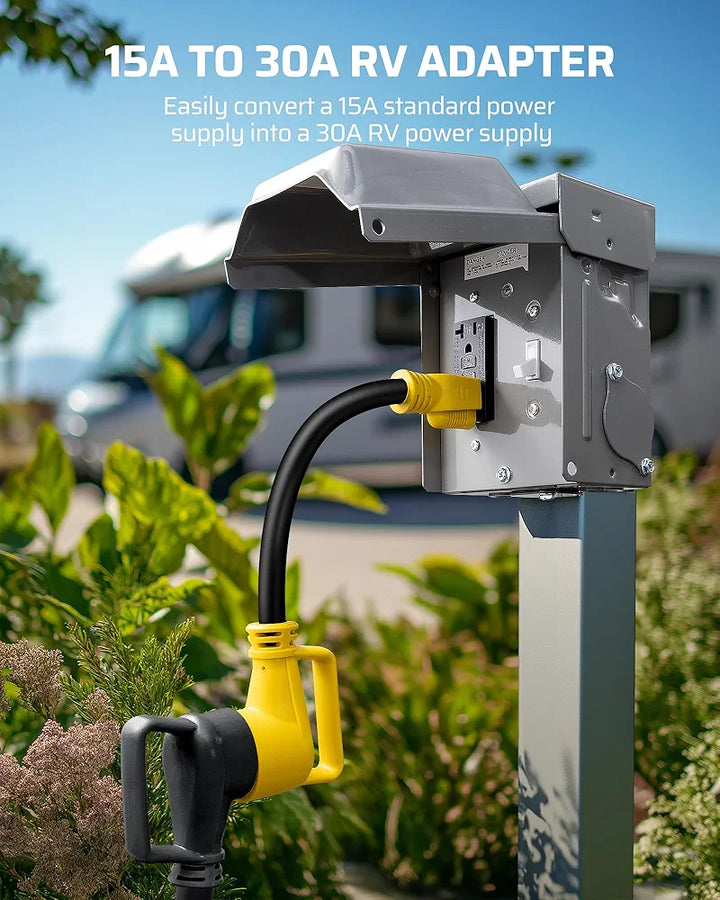 DEWENWILS RV Electrical Adapter, NEMA 5-15P 15 Amp Male Plug to TT-30R 30 Amp Female Receptacle, 10AWG STW Power Adapter Cord, 1 FT Short Extension Cord for Camper Caravan Van Trailer, 125VAC 15A