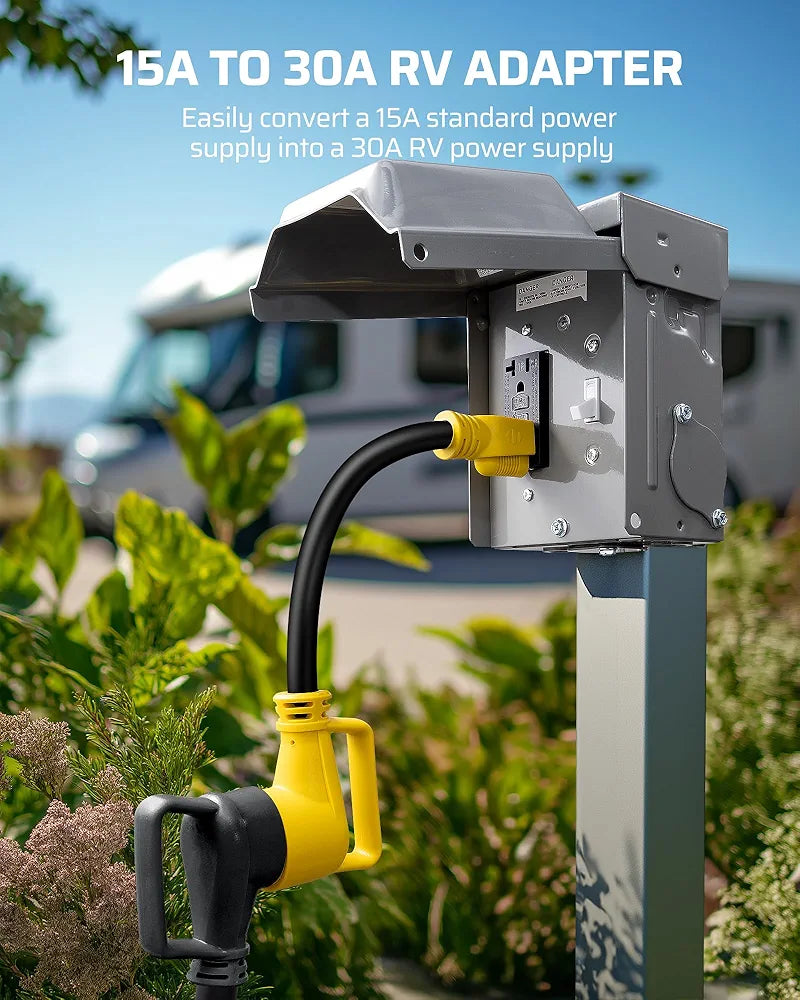 DEWENWILS RV Electrical Adapter, NEMA 5-15P 15 Amp Male Plug to TT-30R 30 Amp Female Receptacle, 10AWG STW Power Adapter Cord, 1 FT Short Extension Cord for Camper Caravan Van Trailer, 125VAC 15A