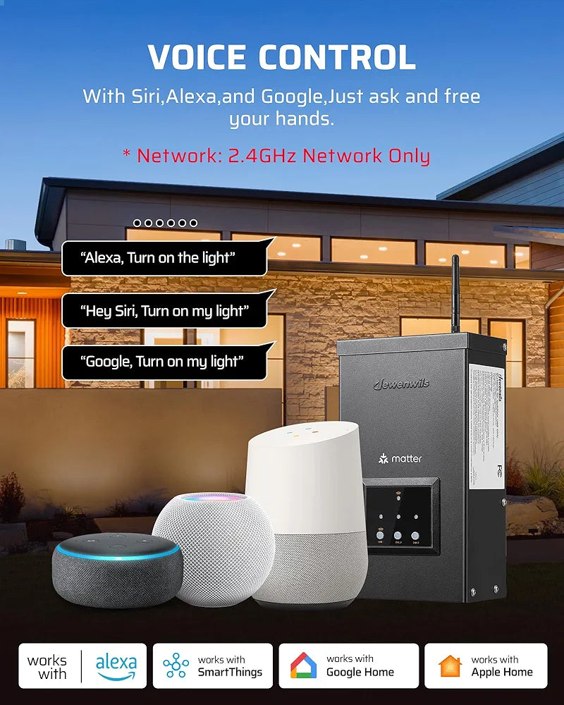 DEWENWILS 300W Matter Landscape Lighting Transformer, 120V AC to 12V/14V AC, WiFi Low Voltage Transformer, 3 Independent Outputs, Compatible with Alexa, Google Assistant - SHWLT05M