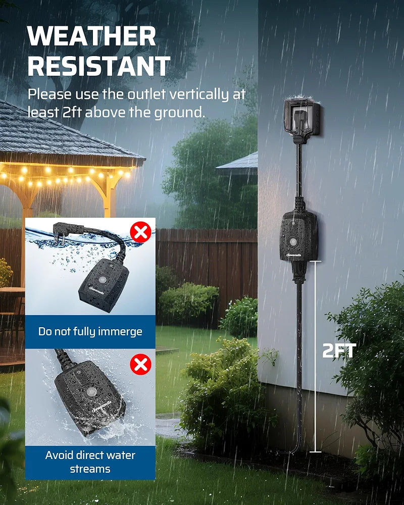 DEWENWILS Outdoor Remote Control Outlet, Magnetic Wireless Remote Control Switch, Weatherproof Plug in Switch, 15A/1875W 3-Prong, Heavy Duty 6-Inch SJTW 14/3C Extension Cord, 100FT Range Black