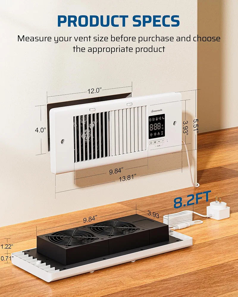DEWENWILS Quiet Register Booster Fan, 4" x 12", 140 CFM, Remote Control