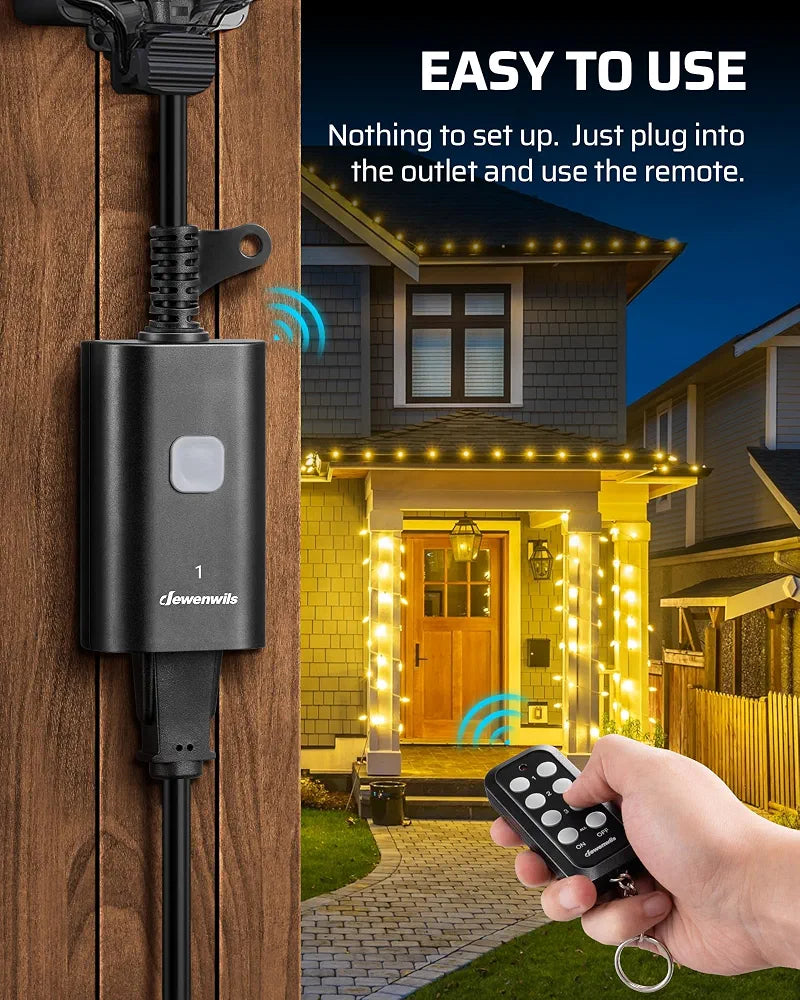 DEWENWILS Outdoor Remote Control Outlet, Weatherproof Heavy Duty 15A Wireless Remote Control Switch, 100FT Control Range, 2 Remotes & 3 Outlets 