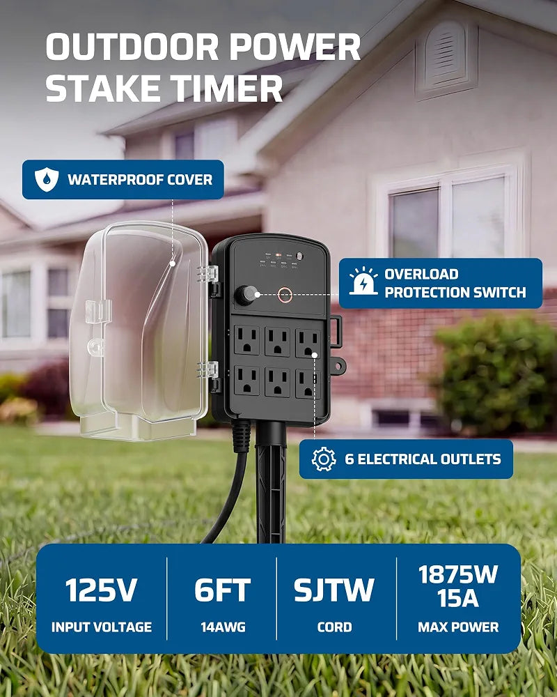 DEWENWILS Outdoor Power Stake Timer, Waterproof Dusk to Dawn Timer