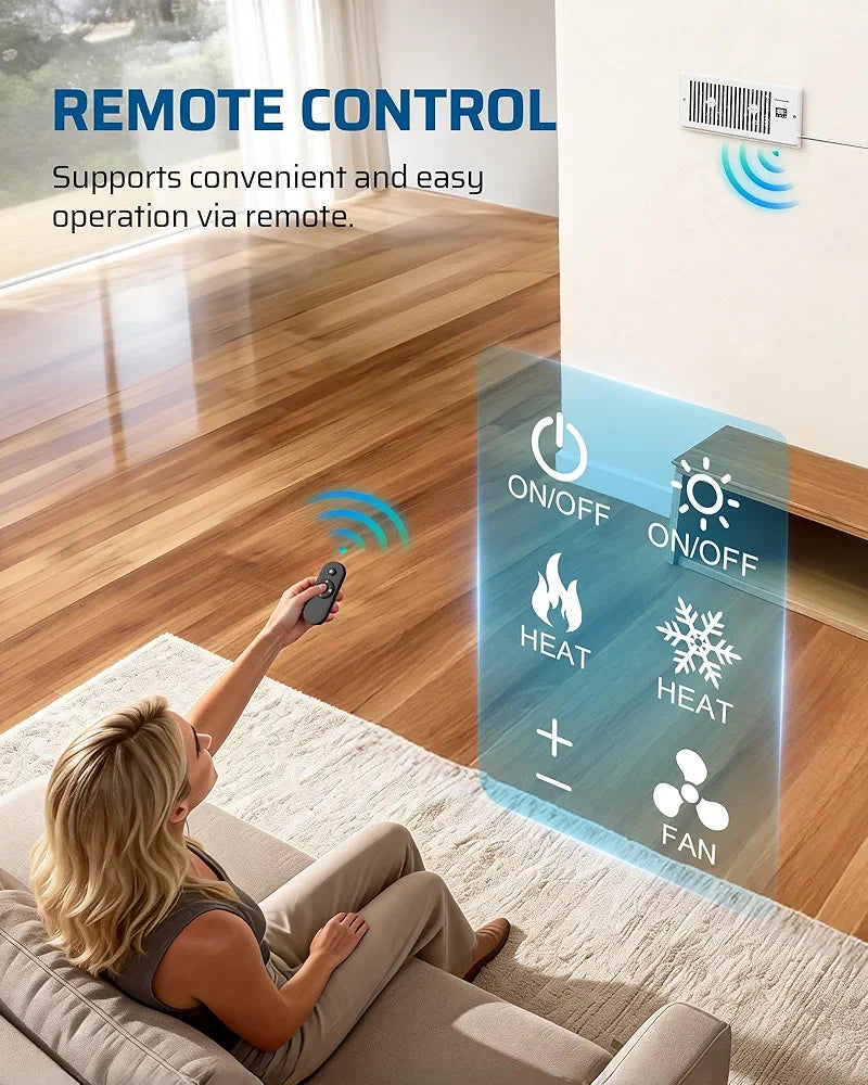 DEWENWILS 4'' x 10'' Quiet Register Booster Fan with Remote Control & Smart Intelligent Thermostat, 5-Speed Vent Fan Booster, Enhances AC Heating & Cooling Airflow for Floor, Wall, White