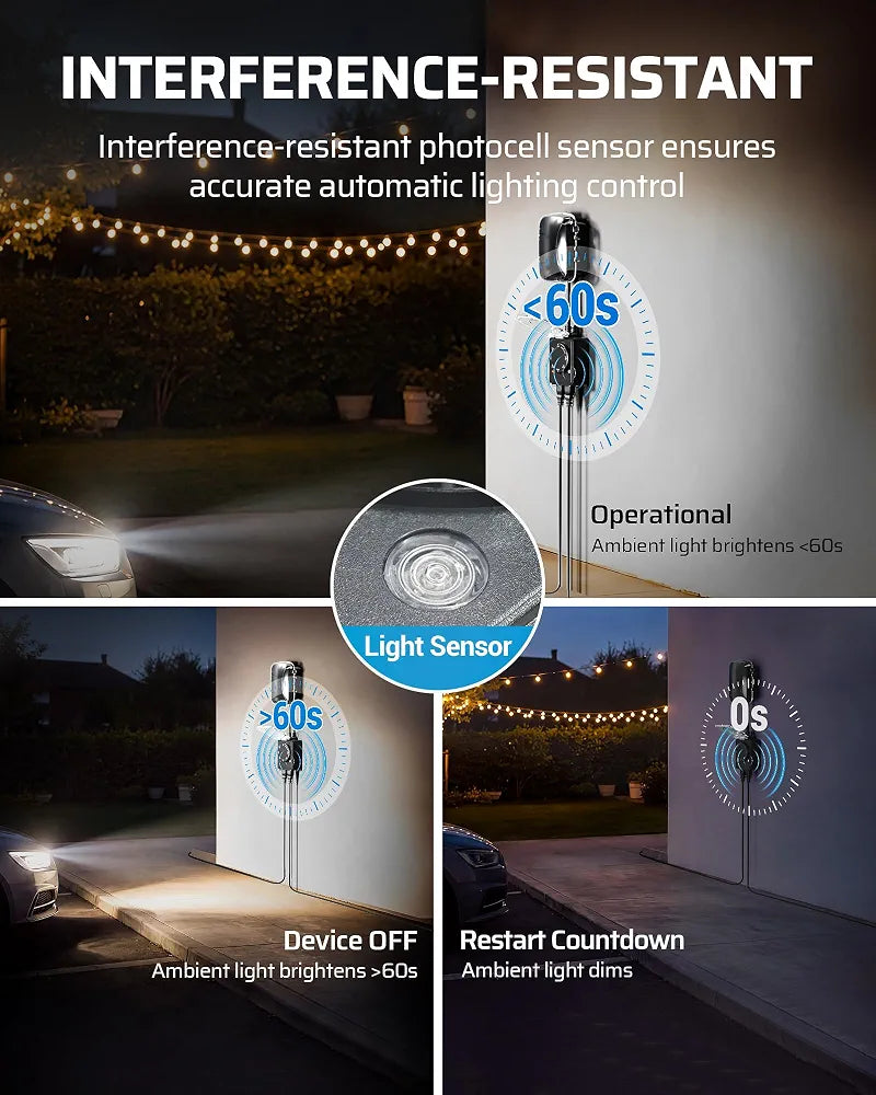 DEWENWILS Outdoor Timer Outlet, Dusk to Dawn, Dual Grounded Outlets