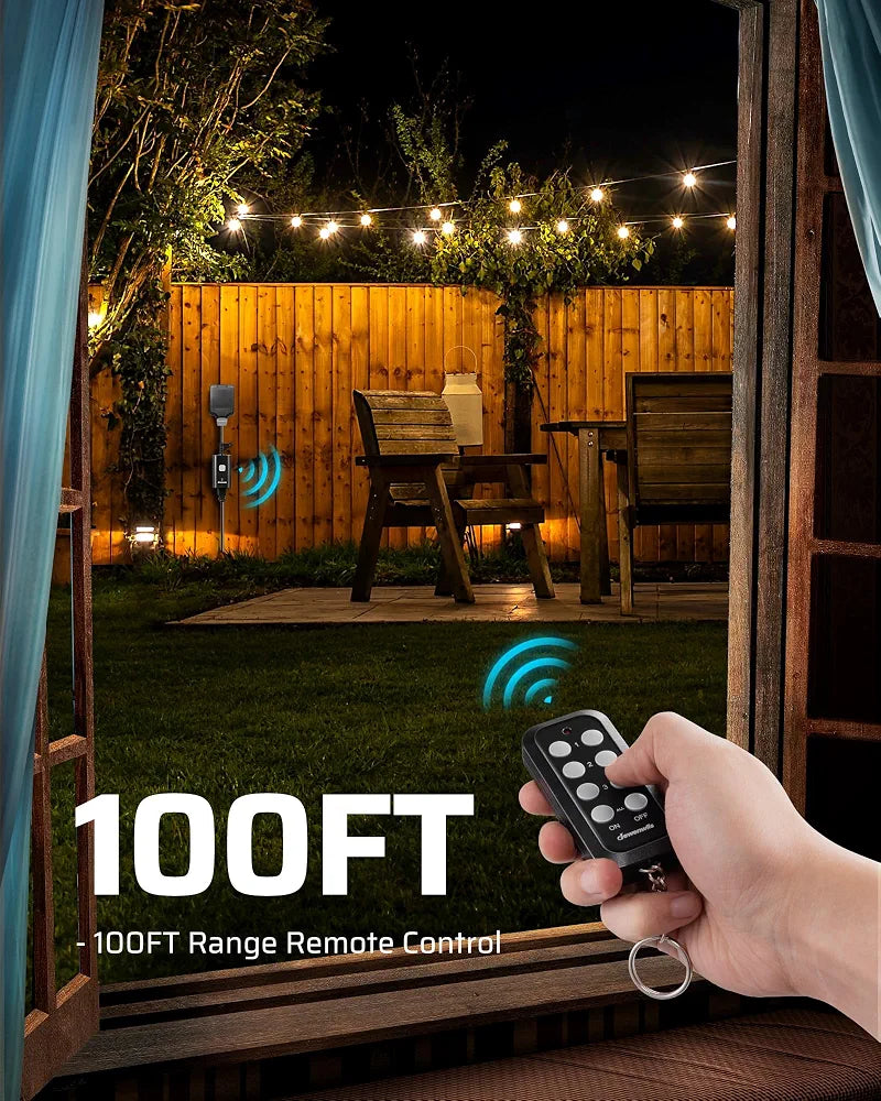 DEWENWILS Outdoor Remote Control Outlet, Weatherproof Heavy Duty 15A Wireless Remote Control Switch, 100FT Control Range, 2 Remotes & 3 Outlets 