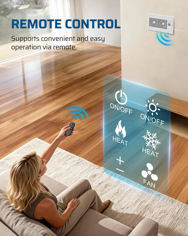 DEWENWILS 6'' x 10'' Quiet Register Booster Fan with Remote Control & Smart Intelligent Thermostat, 5-Speed Vent Fan Booster, Enhances AC Heating & Cooling Airflow for Floor, Wall, White - SHVEF26A