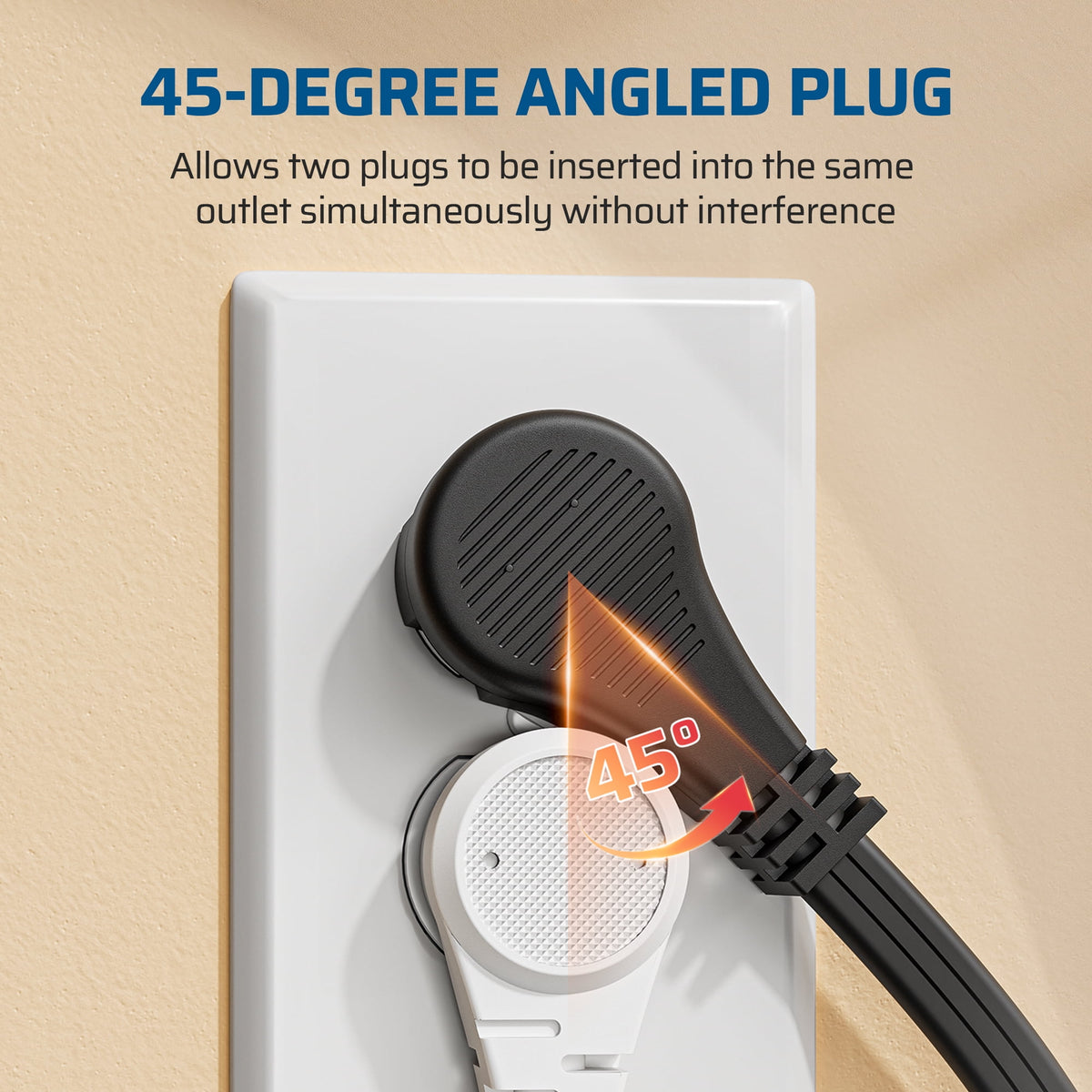DEWENWILS 15FT Extension Cords for Indoor Flat Plug 3 Grounded Outlets with Hanging Hole