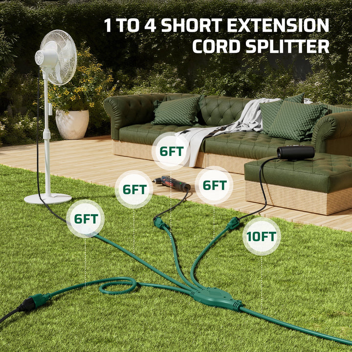 DEWENWILS 34 FT (10+6+6+6+6) Extension Cord for Outside Christmas Lights, 4 Outlets with Safety Cover 16 AWG SJTW 3 Prong Outdoor Power Cable