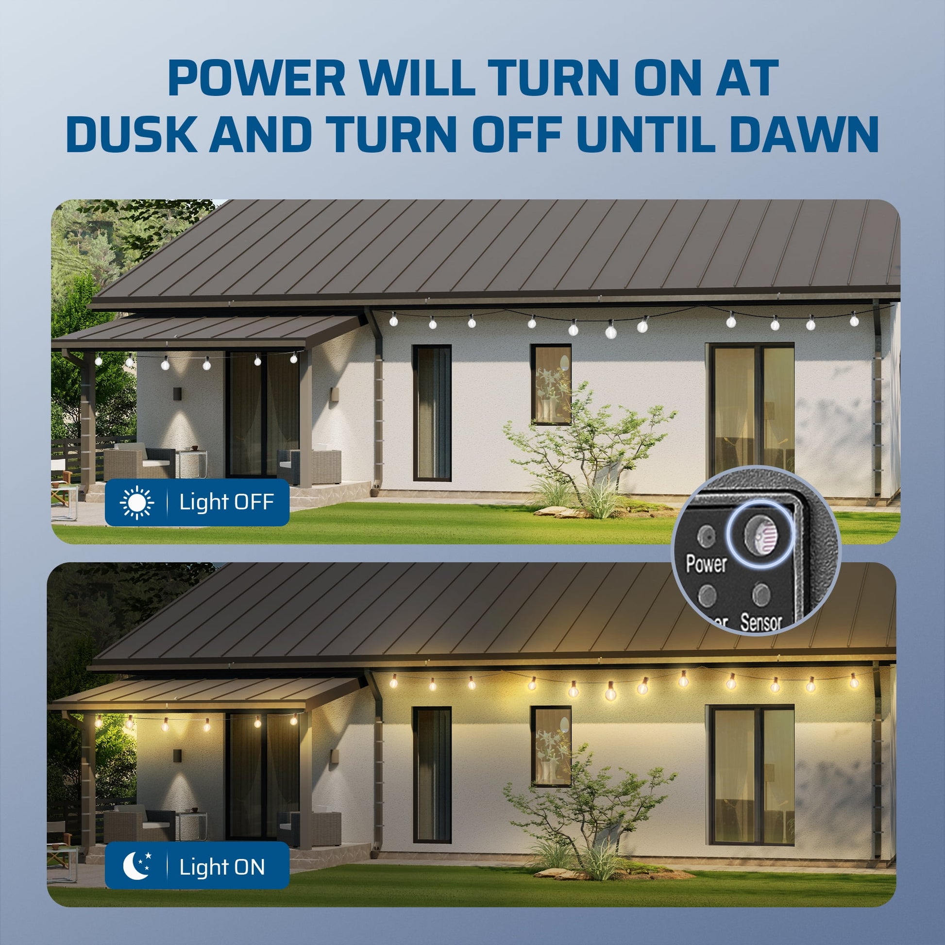 Outdoor Power Stake With Timer: Automatically turns power on at dusk and off at dawn for efficient and reliable outdoor lighting control.