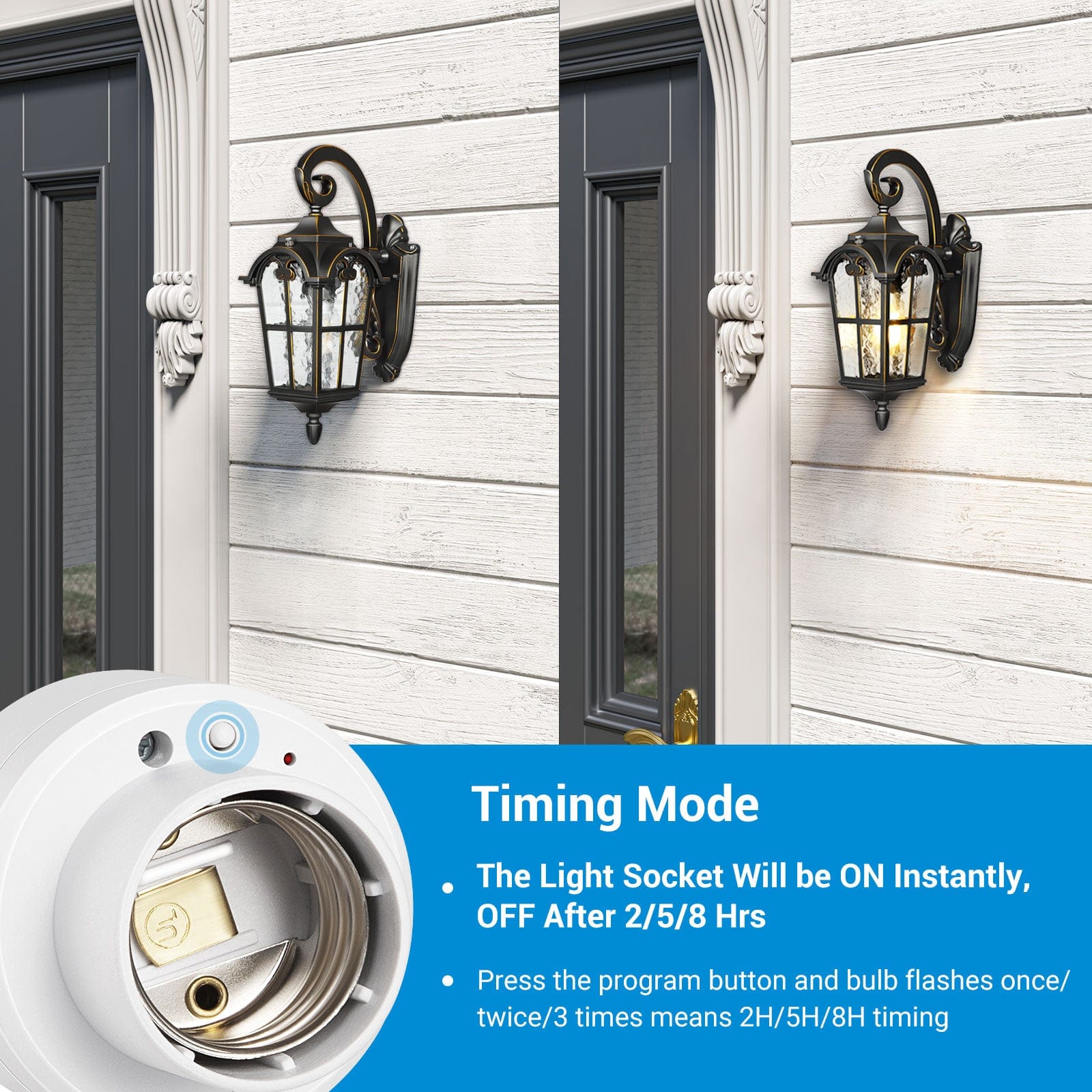 DEWENWILS Dusk to Dawn E26 Light Sockets with Time and Automatic Photocell Sensor, Light Socket Adapter for Candelabra, Porch Light (2 Pack)-HSLS02B