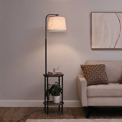 DEWENWILS Floor Lamp with Table Attached, Farmhouse Narrow Nightstand, Wooden End Side Table Floor Lamp, Adjustable Reading Lamp-F3HLFL06E