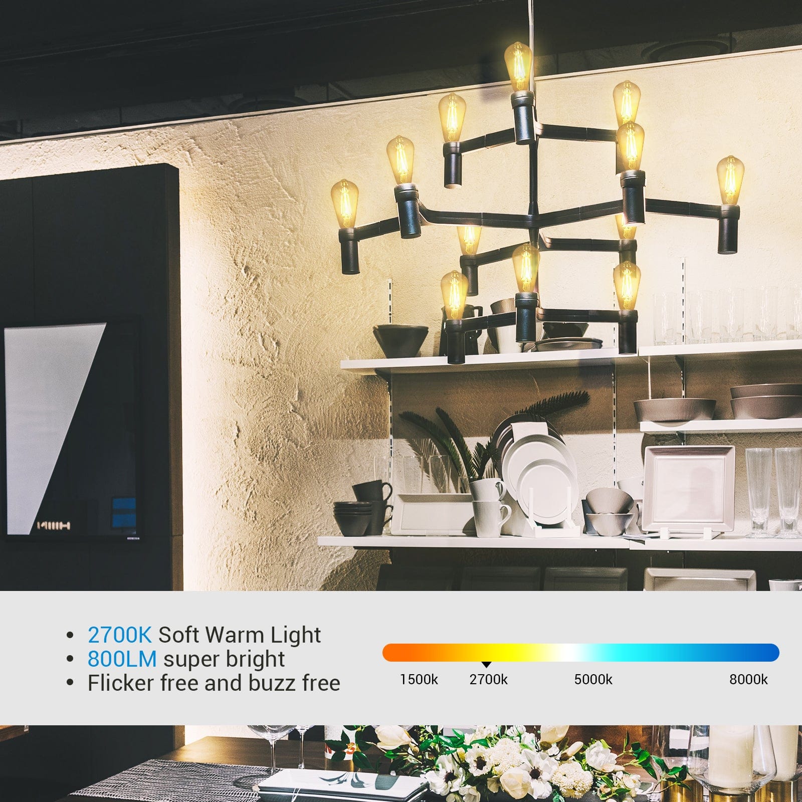 60 Watt Equivalent ST64 E26/Medium (Standard) Dimmable 2700K LED Bulb (Set of 6)-HDST64A