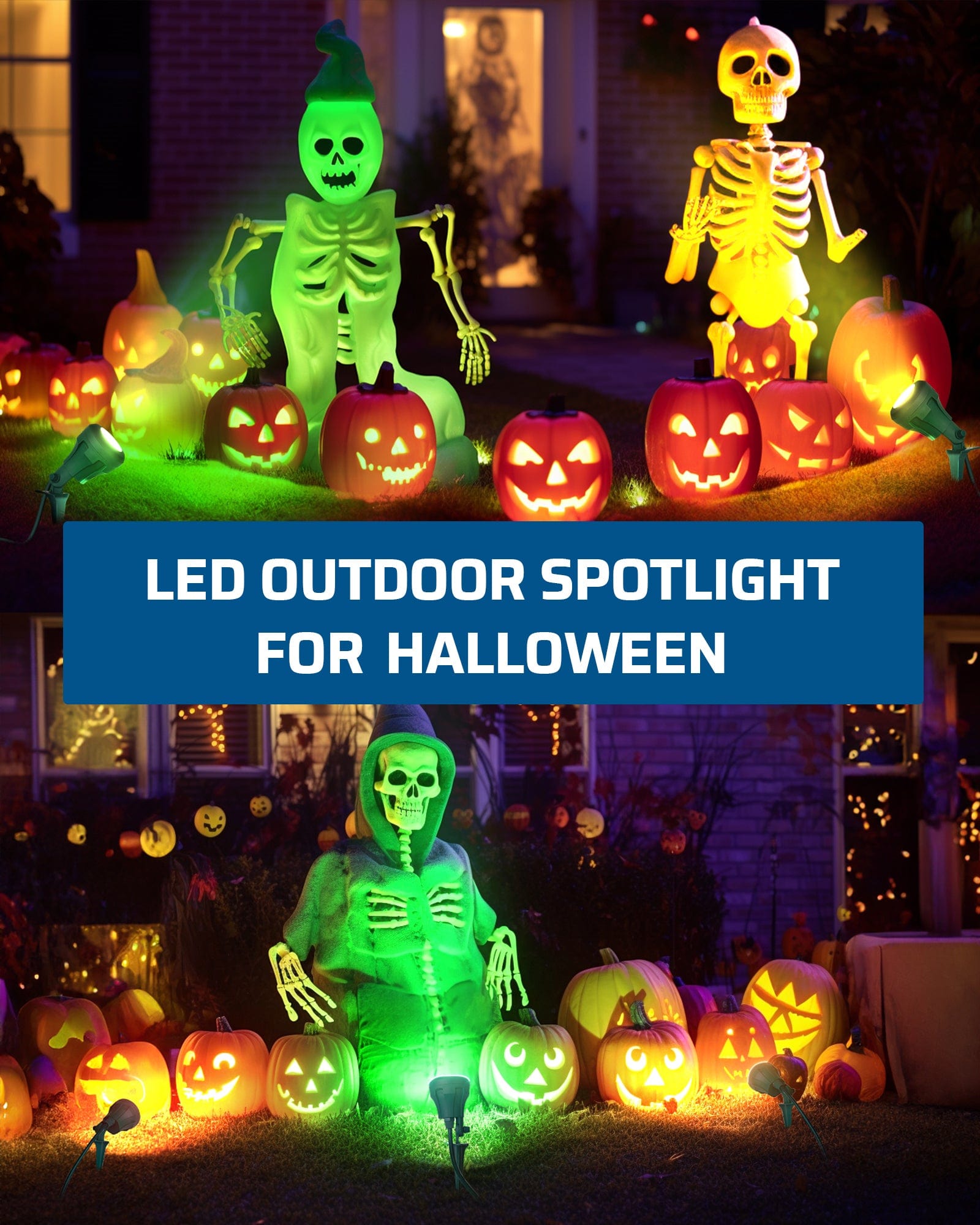 DEWENWILS 120V Spotlight Outdoor with 5ft Extension Cord, 400 Lumens Waterproof LED Spot Light with 3 Lenses (Red Yellow Green) for Holiday, Trees, Garden Decor-HGSL01A