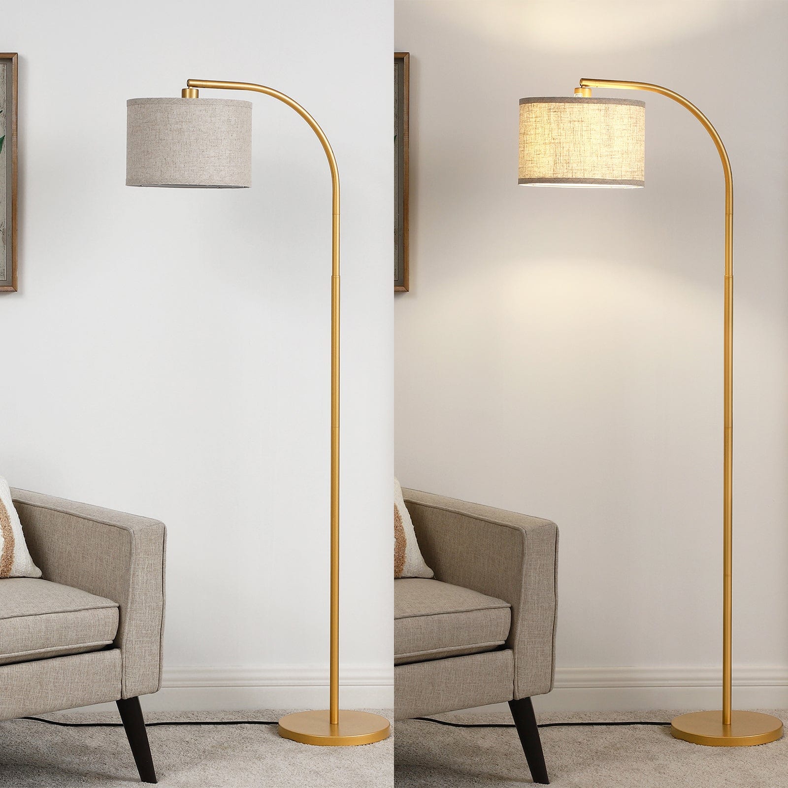 DEWENWILS Modern Gold Arched Floor Lamps with Adjustable Lampshade, Standing Tall Arc Lamp, Corner Reading Light for Living Room, Bedroom, Office, Simple Design Farmhouse Style (Gold)-HLFL04F