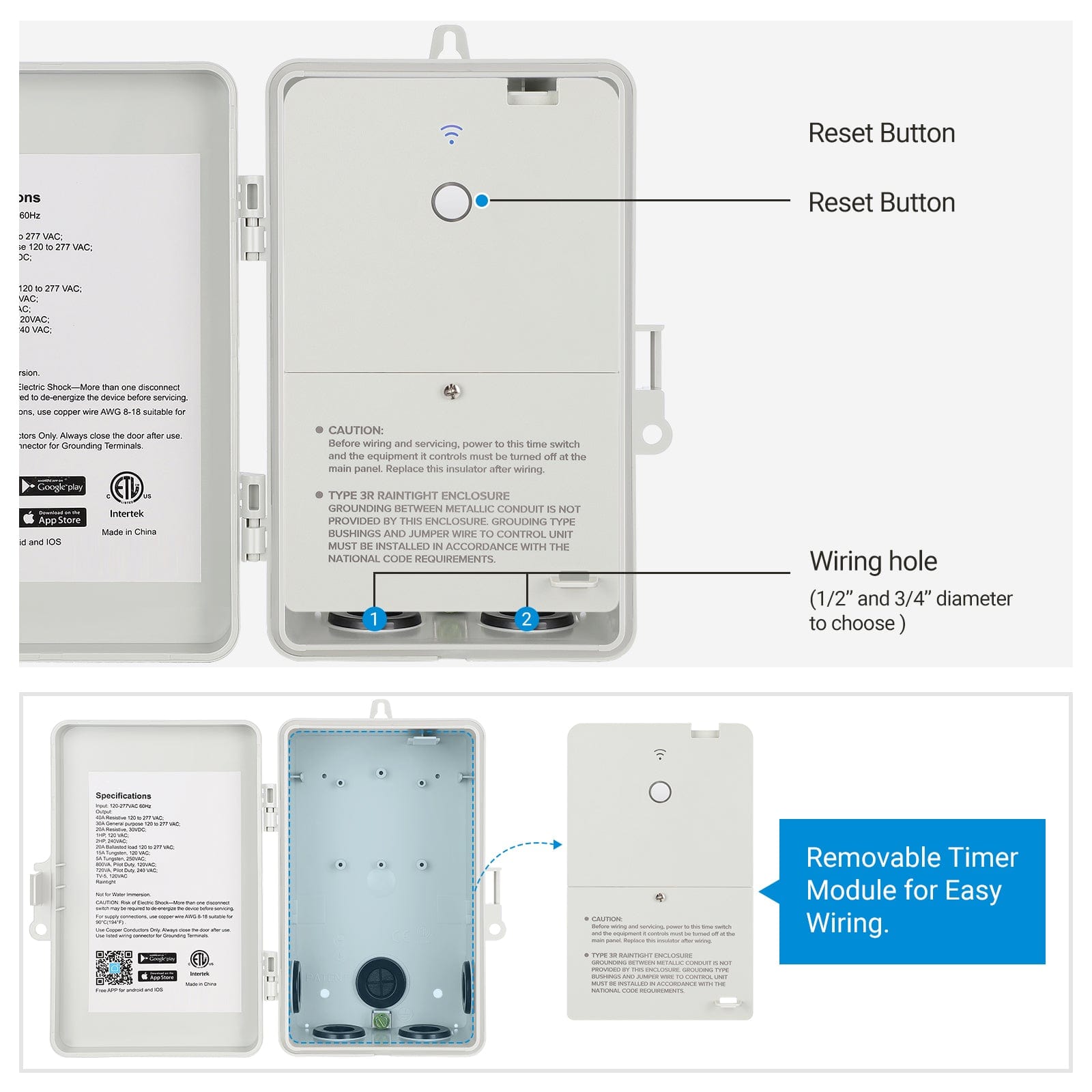 Pool Pump Timer with internal buttons and detailed functional descriptions for easy manual control and smart management.