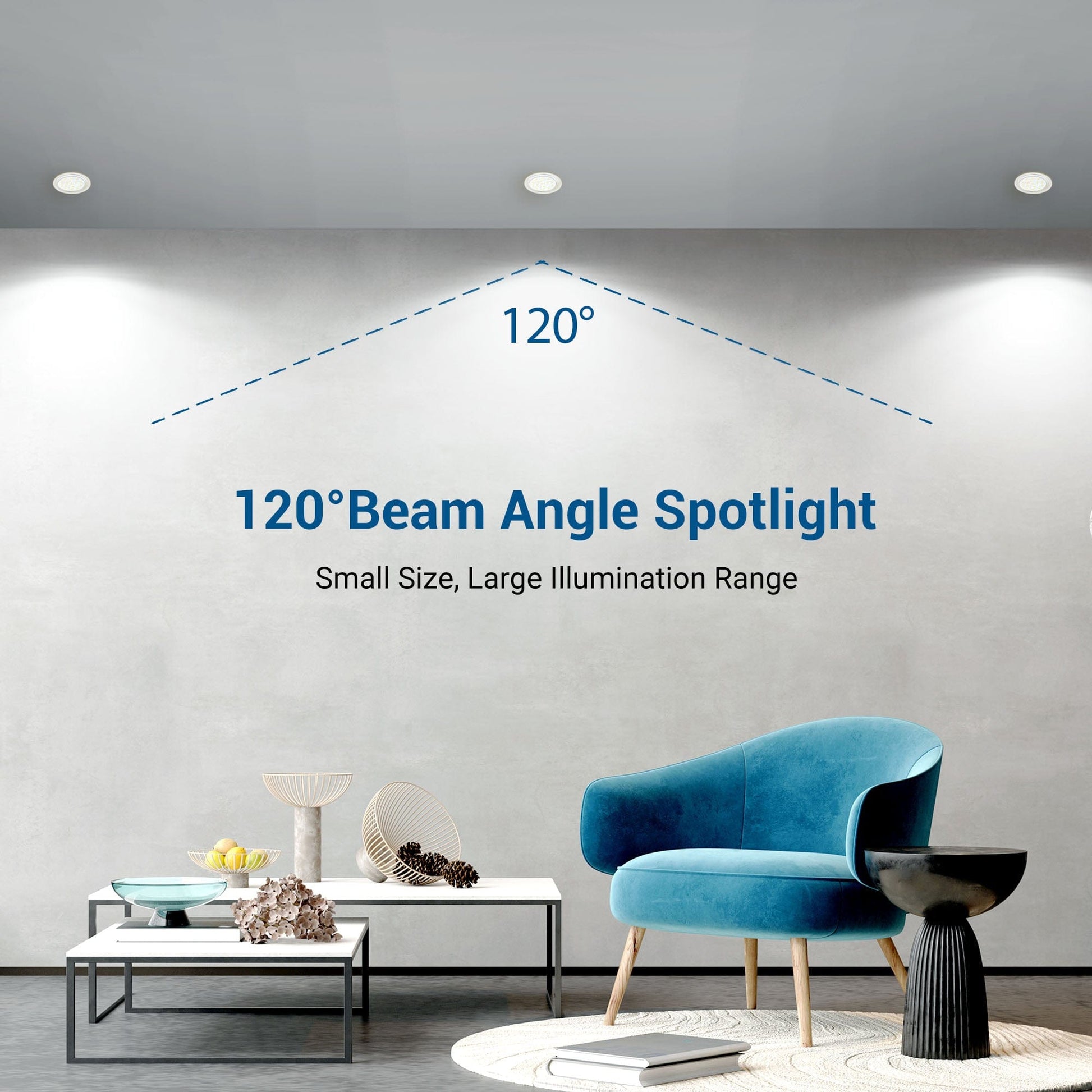 Dimmable Light Bulb: 120° beam angle spotlight with compact design for wide illumination coverage, delivering efficient, bright, and balanced lighting in small size with large lighting range