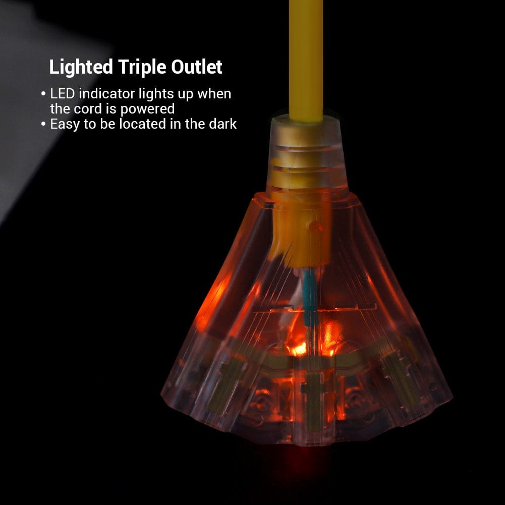 DEWENWILS 25ft Tri-Tap Extension Cord Splitter, 14/3 Gauge Heavy Duty Power Cable, SJTW 15 Amp for Multiple Appliances, LED Lighted Plug-HTOY25H