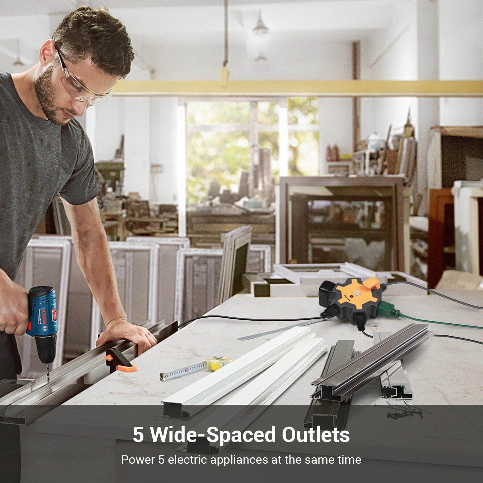 DEWENWILS 5-Outlet Power Strip with 25ft Heavy Duty Extension Cord, 14/3 SJTW for Garage, Workshop, 15A Circuit Breaker, Swivel Safety Covers-HOU525B