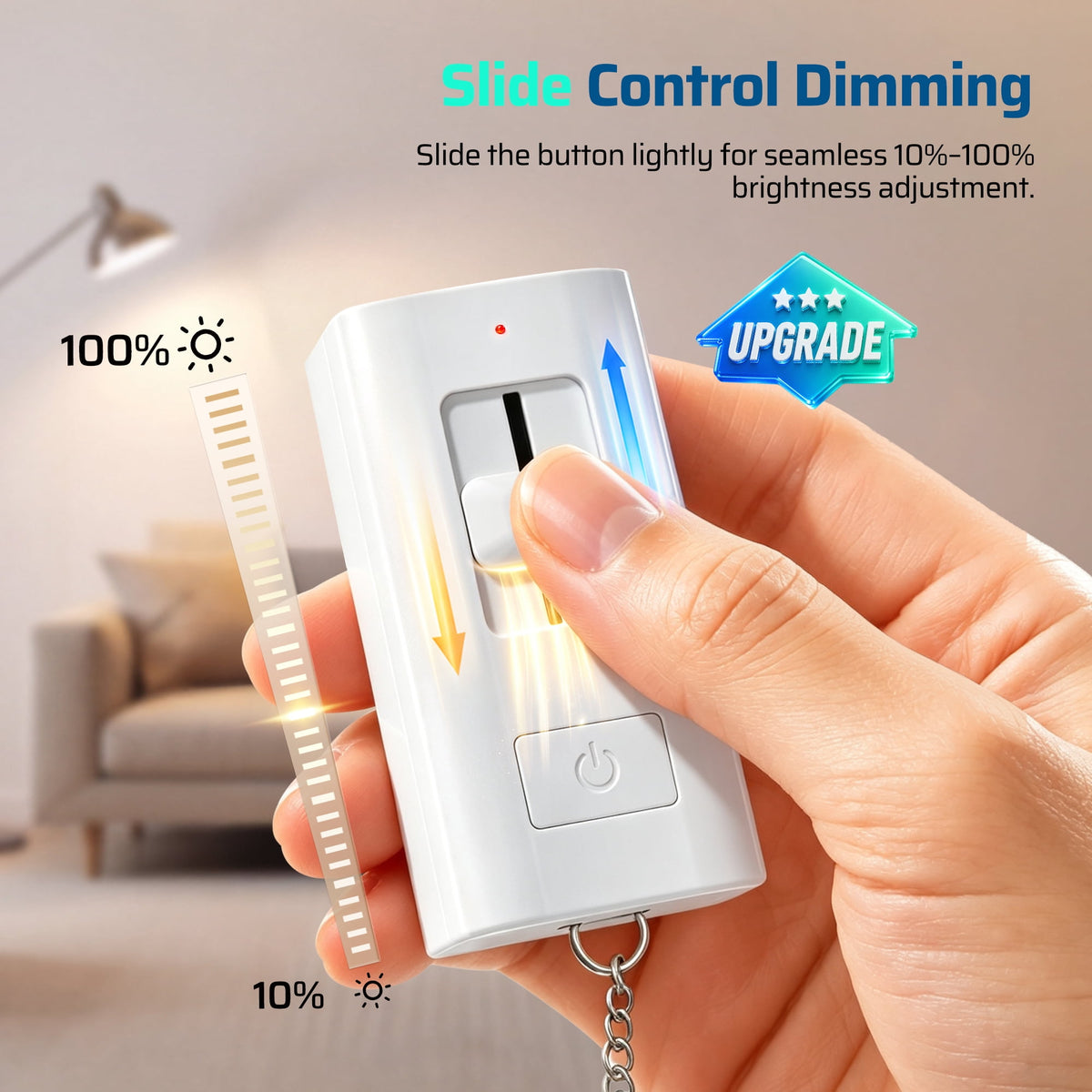 DEWENWILS Dimmer Light Slide Switch Remote Control Plug 100 FT Stepless Dimming Switch for Dimmable LED/Tungsten Bulbs