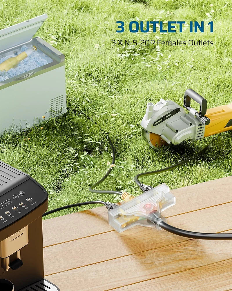 DEWENWILS 30 AMP RV Extension Cord, NEMA TT-30P Male to 15/20R Female RV Distribution Adapter with LED Power Indicator, 3 Prong Adapter to RV Camper Generator Household, 1FT, 125VAC, 10AWG STW