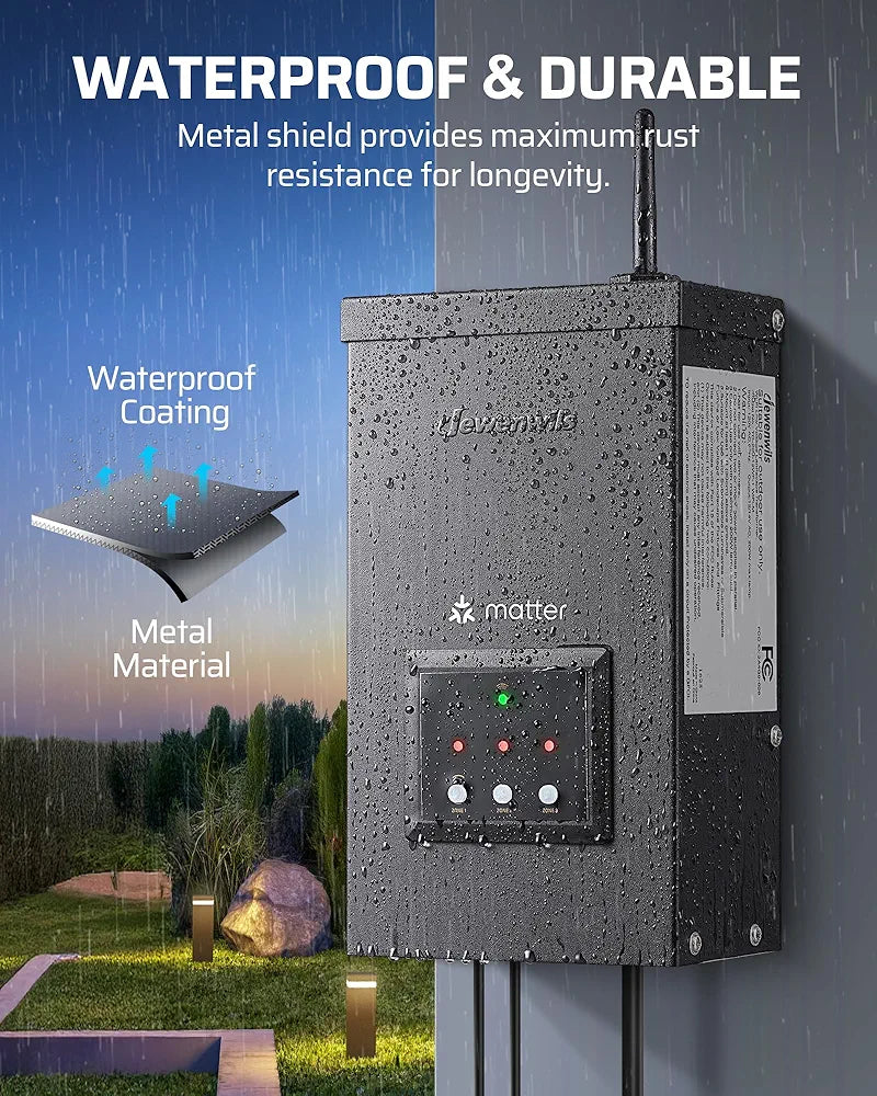 DEWENWILS 300W Matter Landscape Lighting Transformer, 120V AC to 12V/14V AC, WiFi Low Voltage Transformer, 3 Independent Outputs, Compatible with Alexa, Google Assistant - SHWLT05M