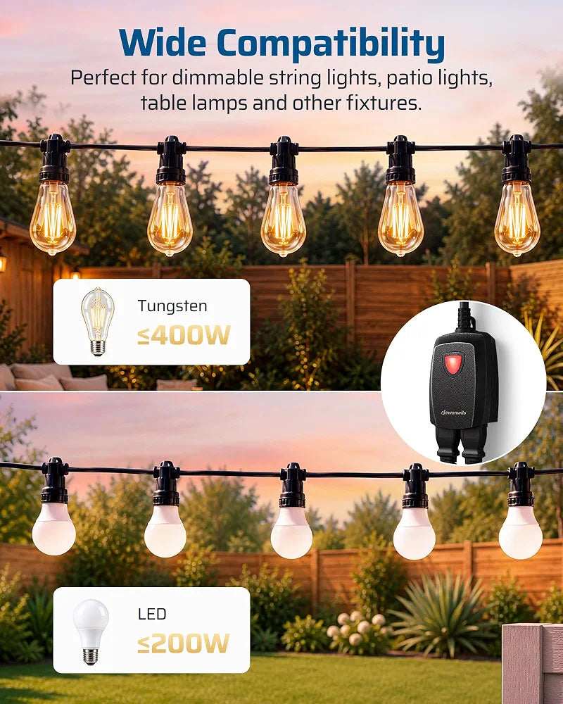 DEWENWILS Outdoor Dimmer Plug, 2 Grounded Outlets Slide Stepless Dimming