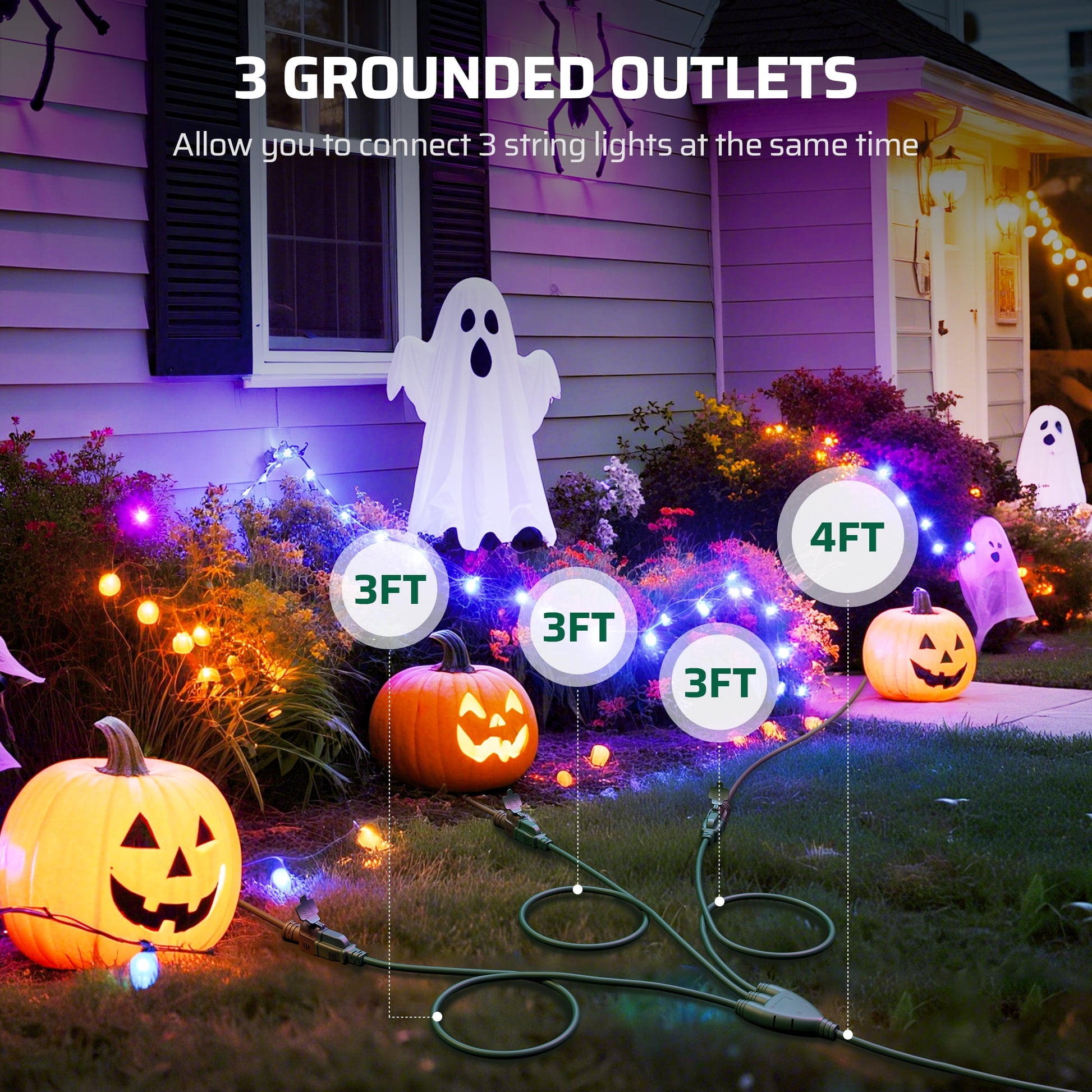 DEWENWILS Outdoor Extension Cords for Outside 13FT (4+3+3+3), Extension Cord Multiple 3 Outlets with Safety Cover 16 AWG SJTW ETL Listed